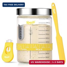 Sourdough Starter Jar Kit 40oz Glass Bread Lame Thermometer Scraper Cover Yellow