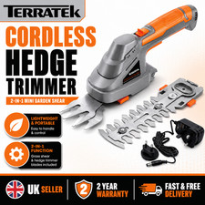 Terratek Cordless Hedge Trimmer Garden Grass Shear Cutter 7.2V 2 in 1 Handheld