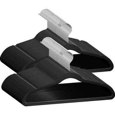 Kids Velvet Hangers 14 Inch NonSlip Ultra Slim Swivel Hook Black 50 PCS Set