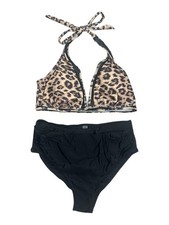 Women s XL Leopard Print Halter Bikini Set High Waist Bottoms NWOT