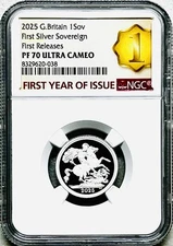 2025 GREAT BRITAIN 1SOV SILVER PROOF SOVEREIGN PF70 FIRST RELEASES YEAR OF ISSUE
