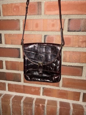 Brahmin Very Vintage Cherry Brown Gator Crossbody 1970 s Stamped Leather Bag