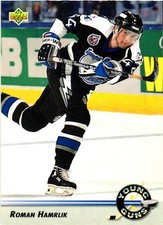 1992-93 Upper Deck Young Guns Rookie Card # 555 Roman Hamrlik. rookie card picture
