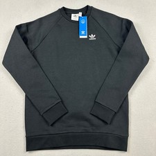 Adidas Sweatshirt Men Small Black Solid Essential Crewneck Pullover Logo New S