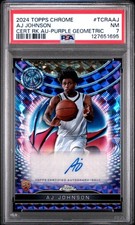PSA 7 - AJ JOHNSON Auto - 2024 Topps Chrome Certified RC Rookie PURPLE GEOMETRIC