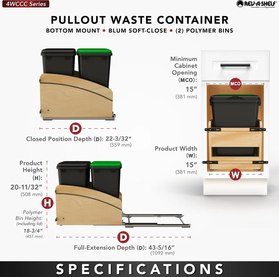 Rev-A-Shelf 4WCC-1835DM-218 Craftsman 15"W diseñador de arce macizo - arce/negro Foto 4 de 4