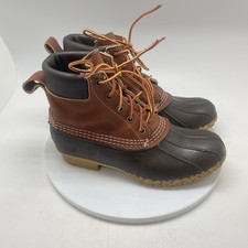 LL Bean Bean Boots Womens 7 Brown Leather Duck Lace Up Waterproof Shoes USA