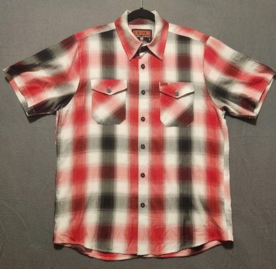 Dixxon Flannel Co Button Down Shirt Men Size Large Red Black Octane D-Lux Bamboo