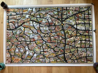 Signed Kenny Be COLORADO Pictorial Cartoon Map Poster Print Huge 53 x36  RARE