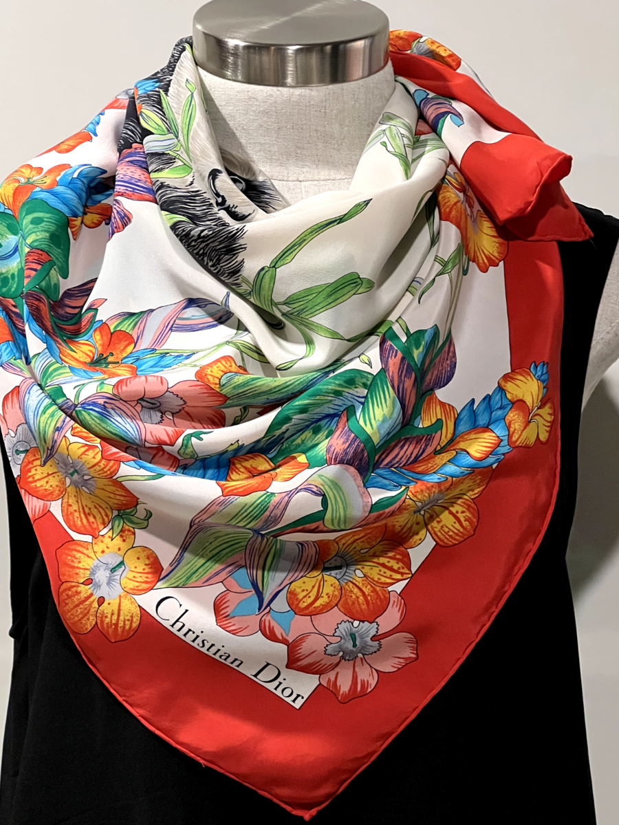 CHRISTIAN DIOR Silk Crepe de Chine Panda in Garden Scarf