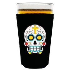 Coolie Junction Sugar Skull Pint Glass Cozy, Neoprene Collapsible