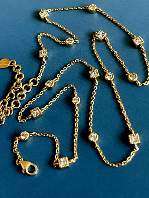 1ct Diamond Necklace 18ct Yellow Gold Station By The Yard Chain 750 Cervin Blanc