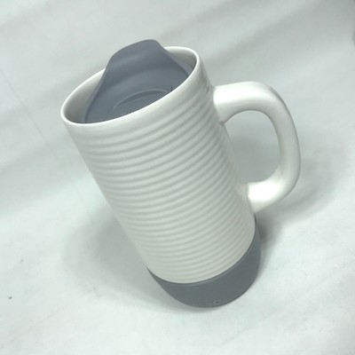 Ello Jane 18oz Ceramic Travel Mug White w/ Gray Slider Lid & Silicone Base - Exc
