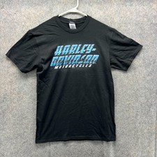 Harley Davidson Shirt Men Medium Black Blue Spell out Motorcycle Crewneck NEW