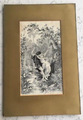 ANTIQUE VICTORIAN STEVENSGRAPH SILK ART PRINT CLASSICAL ROMANTIC SCENE 2