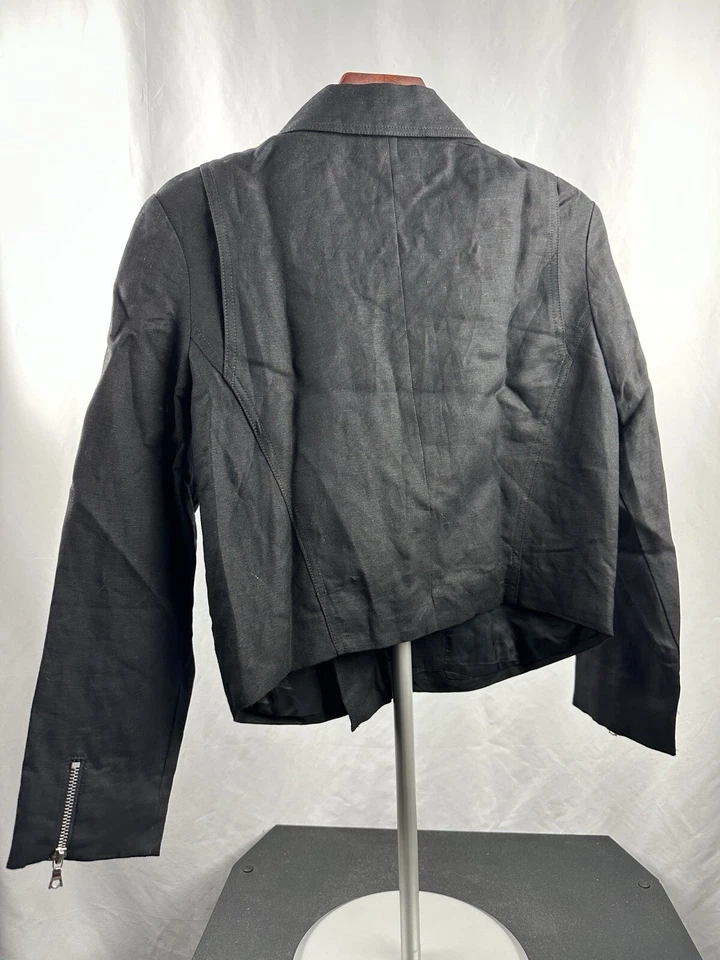 Chaqueta estilo motocicleta Karen Kane para mujer de lino negra talla pequeña Foto 2 de 4