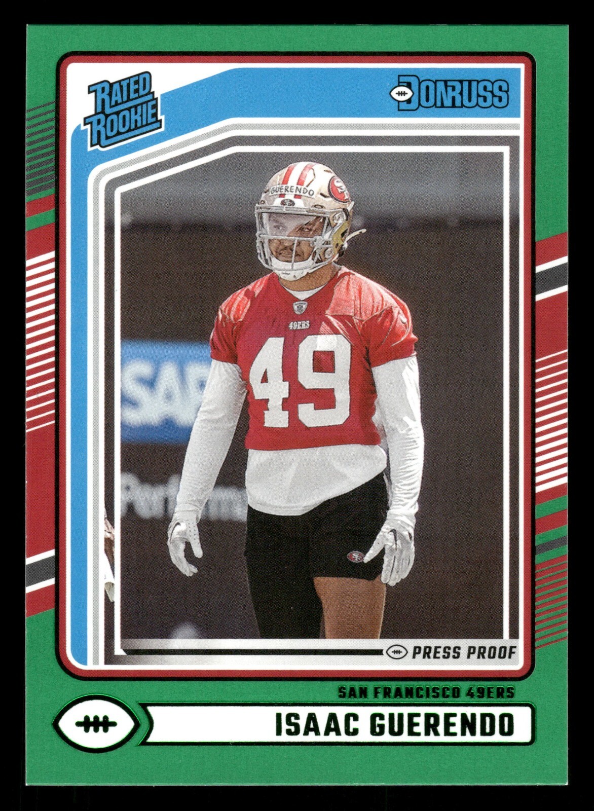 2024 Panini Donruss - Rated Rookie #336 Isaac Guerendo Green Press Proof