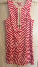 Lilly Pulitzer Sleeveless Pink and White Shift Dress Gold Accents Size 8 EUC