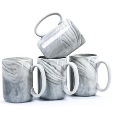 Large Coffee Mugs Set of 4,16 OZ Tea Cups with Handle, Marble Ceramic Big Bul...