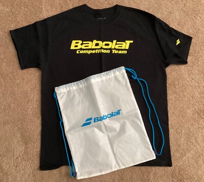 Pro Tennis Player BABOLAT Competition Team Shirt LARGE & Drawstring Bag EUC