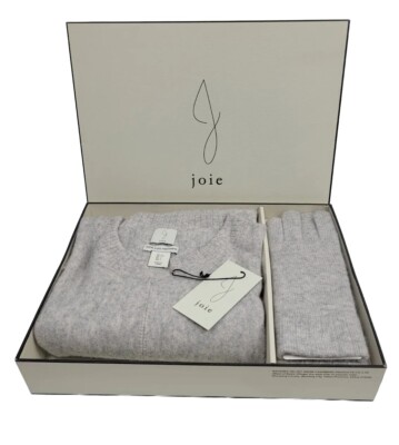 Joie Womens 100% 2 Ply Cashmere Sweater And Gloves Set Light