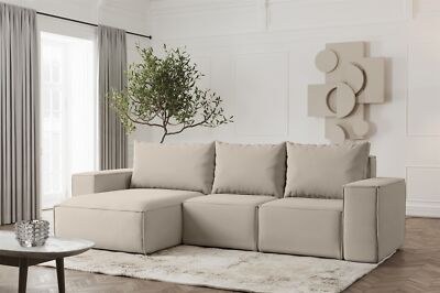 Ecksofa Designersofa ESTELLE in Stoff Opera Velvet Pearl Ottomane Links