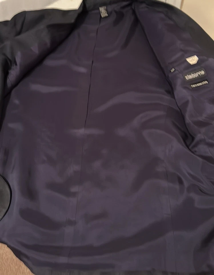 Abrigo deportivo de lino Claiborne traje chaqueta para hombre 42R azul marino profundo negocios italiano Foto 3 de 4