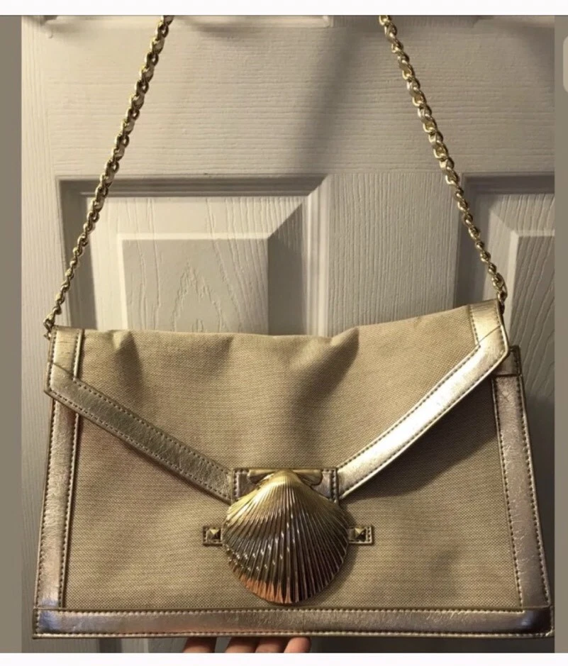 Bolsa de mão FELIX REY alvo lona concha do mar corrente ouro bolsa de ombro férias - Imagem 3 de 4