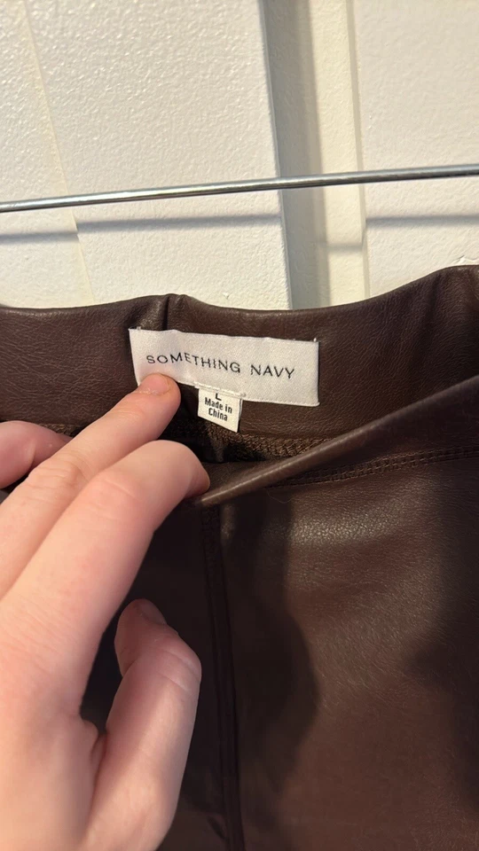 Леггинсы Something темно-синие коричневые кожаные - Изображение 4 из 4