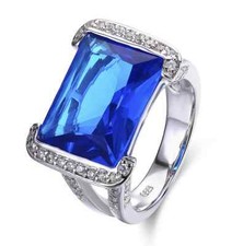 925 STERLING SILVER BLUE CZ STONE COCKTAIL STATEMENT RING BAND WOMEN SZ5-8 SS797
