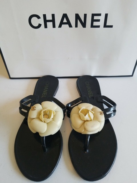 chanel rubber flower flip flops