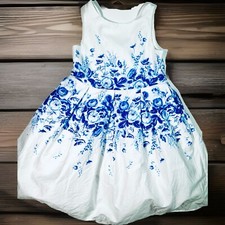 Janie  Jack Blue Rose Floral Garden Party Dress Christmas Holiday 5