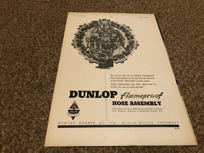 AC43 ADVERT 11X8 DUNLOP FLAMEPROOF HOSE ASSEMBLY - BRISTOL HERCULES ENGINE