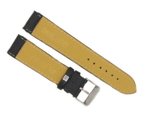 PLAYAZ original Leder Armband 20mm genäht Steg Uhrenarmband schwarz silber - Picture 2 of 6
