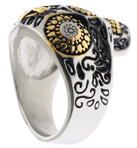 Sugar Skull Day Of The Dead Overlay stainless steel mens ring size 12 HM6679 T52 - Picture 4 of 7