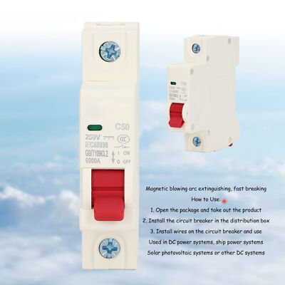 DC Miniature Circuit Breaker 1P Solar PV System Isolator 50A DIN Rail Mount