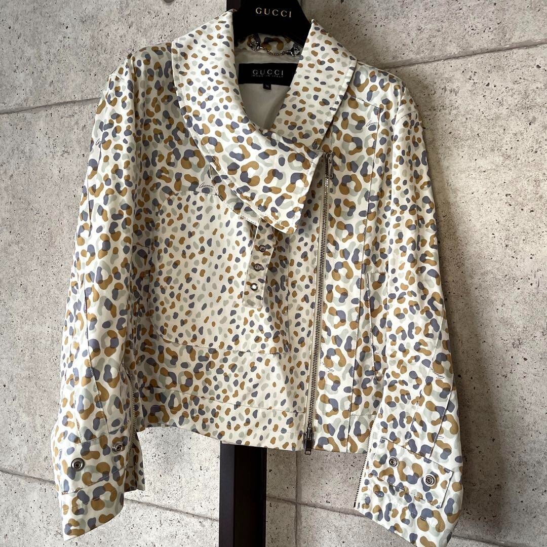 GUCCI Leopard Pattern Riders Blouson Jacket Size … - image 2