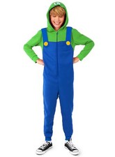 Luigi Onesie Kostüm Overall Faschingskostüm Kinder - Supergemütlicher Einteiler