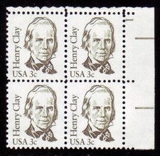 #1846 HENRY CLAY, SENATOR. MINT PLATE BLOCK. F-VF NH!