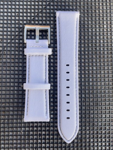20 mm WEISS Segeltuch Canvas/Leder Uhrenarmband Armband GRAUE Naht - Bild 4 von 12