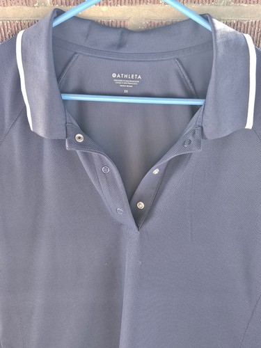 Athleta Everyday Polo Tee 2x Womens Short Sleeve Snap Button Navy Blue Stretch - Picture 3 of 6
