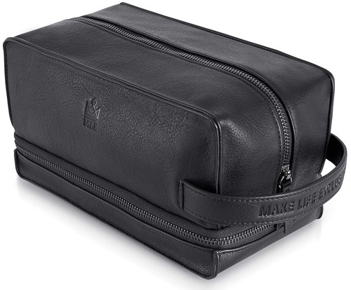 Men’s Dopp Kit - Waterproof Leather Toiletry Bag with Spacious Compartments - Picture 3 of 9