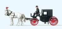 Preiser Figuren 1:87 Droschke Geschlossen Mit Kutscher Und Pferden H0 30452