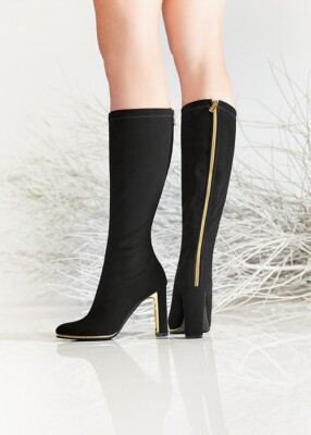Nila & Nila Italy Leder Stretch Stiefel mit goldenem Reißverschluss 36