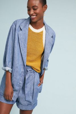 Anthropologie Mara Hoffman Fatima Blue Linen Blazer NEW $425 Small Medium