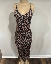Dress size large women long Leopard Print Sleeveless Maxi Dress New