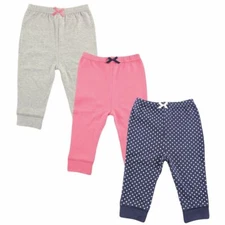 Luvable Friends Baby Tapered Ankle Pants, 3-Pack, Pink and Navy Polka Dots