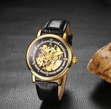 Mens Luxury Business Genuine Leather Automatic Mechanical Wrist Watch Waterproof