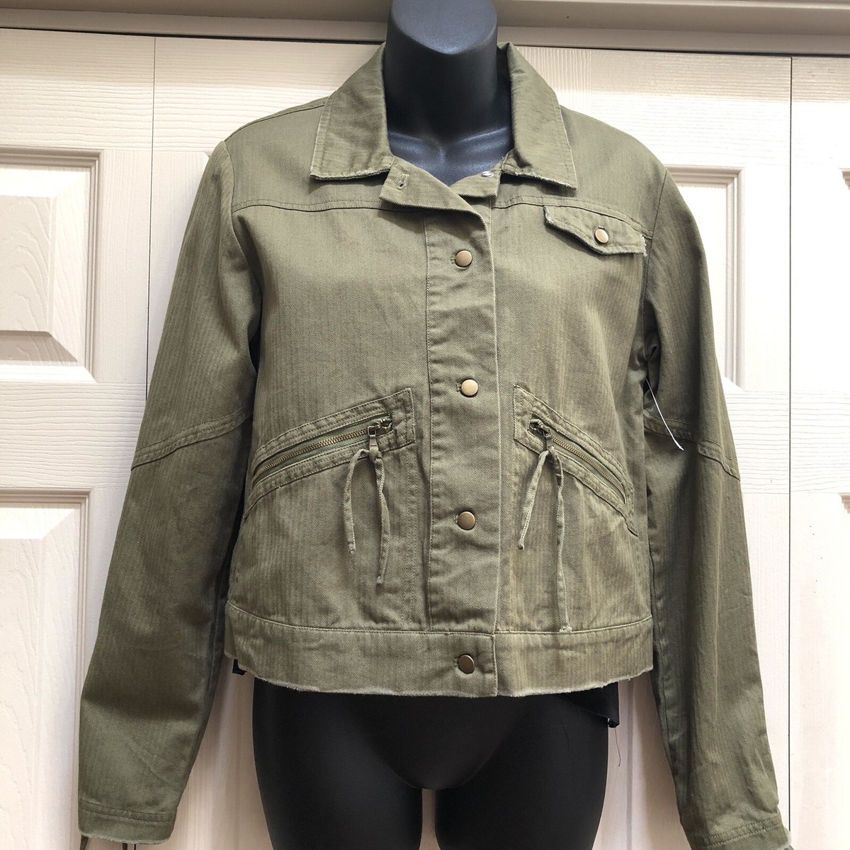 NWOT Jean Jacket Olive Green Cotton Zipper Details Sz S | eBay