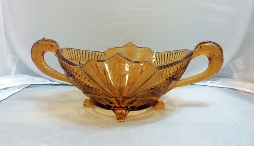 Art Deco AMBER Glass Centerpiece Pelican Bird Flower Decoration - Picture 2 of 12
